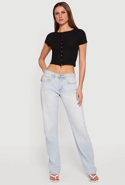 Ribbed Knit Button Front Crop Top