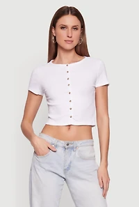Ribbed Knit Button Front Crop Top