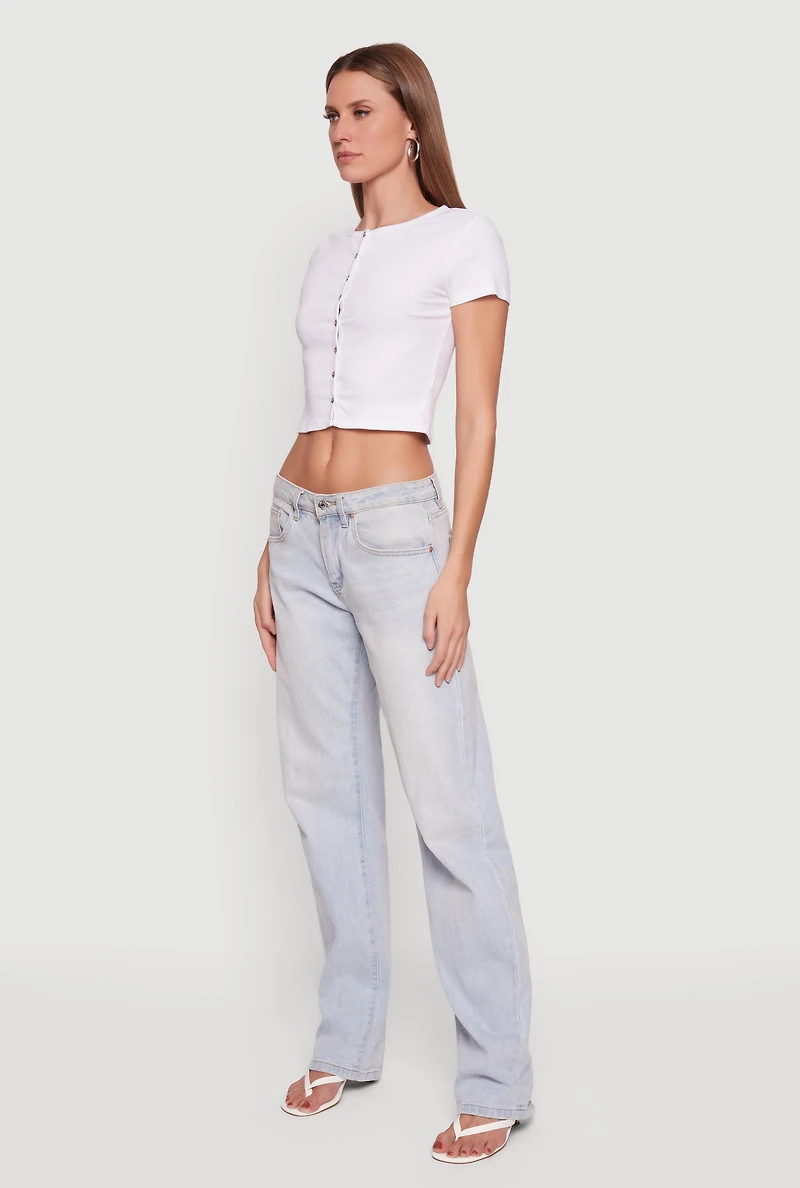 Ribbed Knit Button Front Crop Top