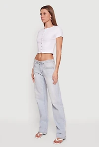 Ribbed Knit Button Front Crop Top