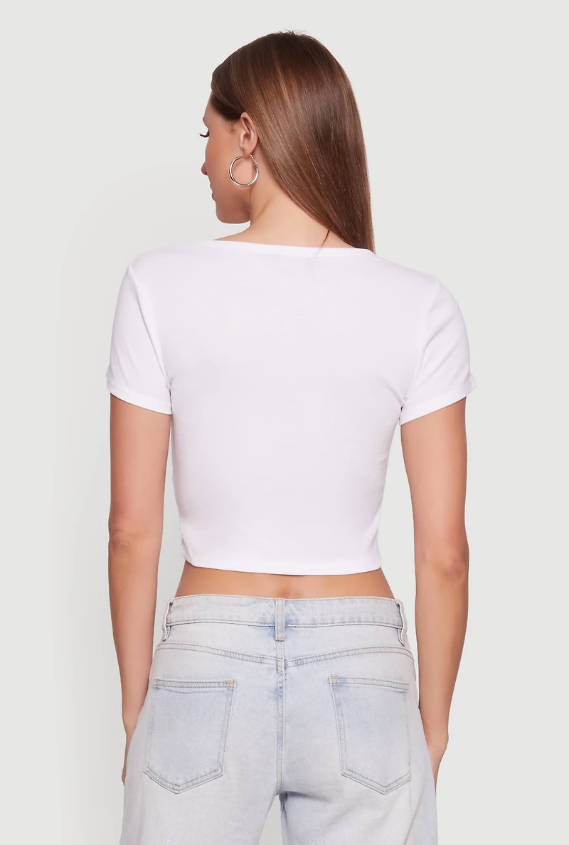 Ribbed Knit Button Front Crop Top