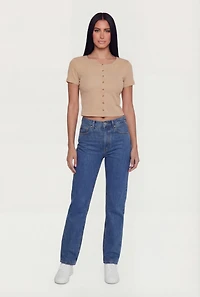 Ribbed Knit Button Front Crop Top