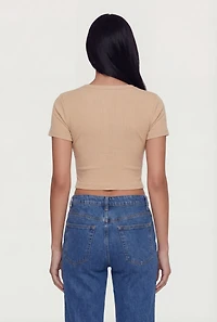 Ribbed Knit Button Front Crop Top
