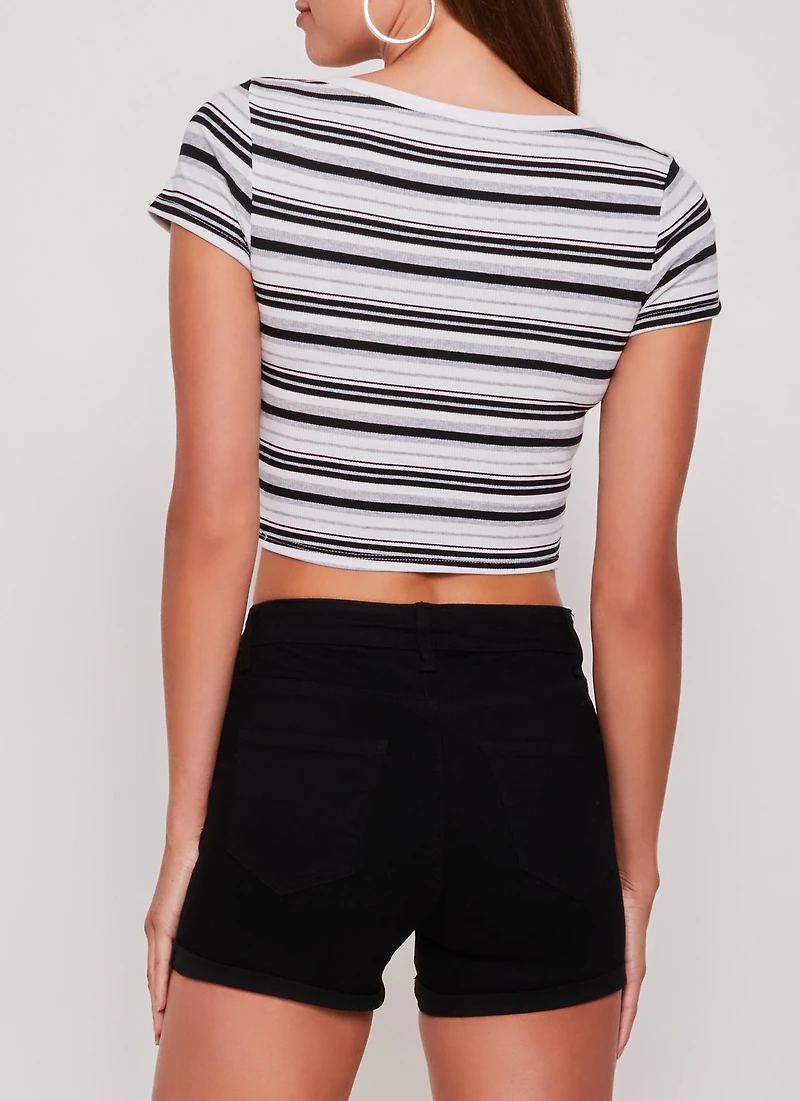 Rib Knit Striped Scoop Neck Crop Top
