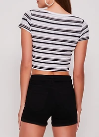 Rib Knit Striped Scoop Neck Crop Top