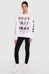 Sequin Pray Graphic Long Sleeve Crew Neck Sweatshirt