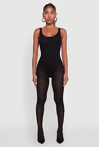 Womens Seamless Snap Button Notch Neck Bodysuit,