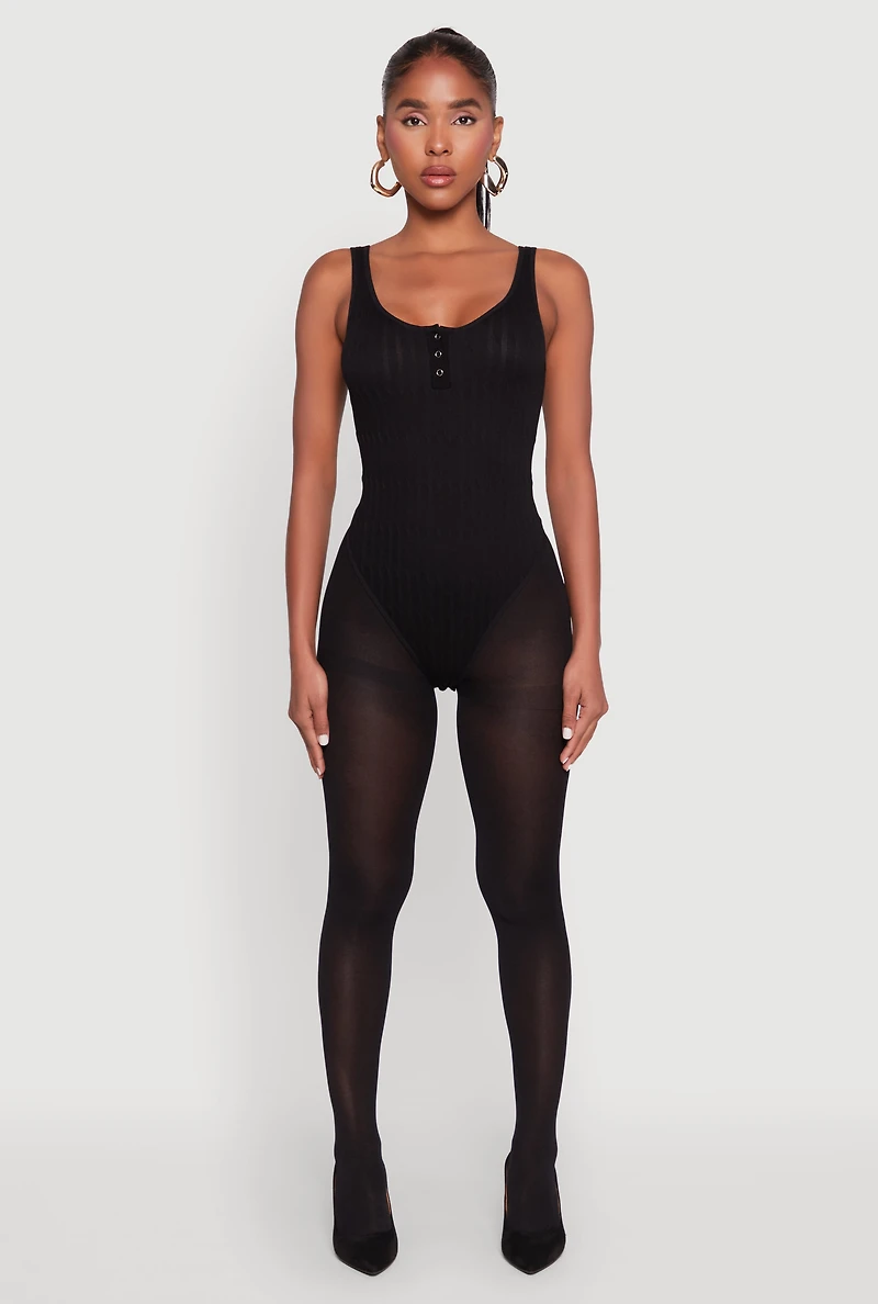 Seamless Snap Button Notch Neck Bodysuit