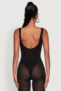 Womens Seamless Snap Button Notch Neck Bodysuit,