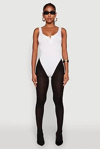Womens Seamless Snap Button Notch Neck Bodysuit, White, Size M