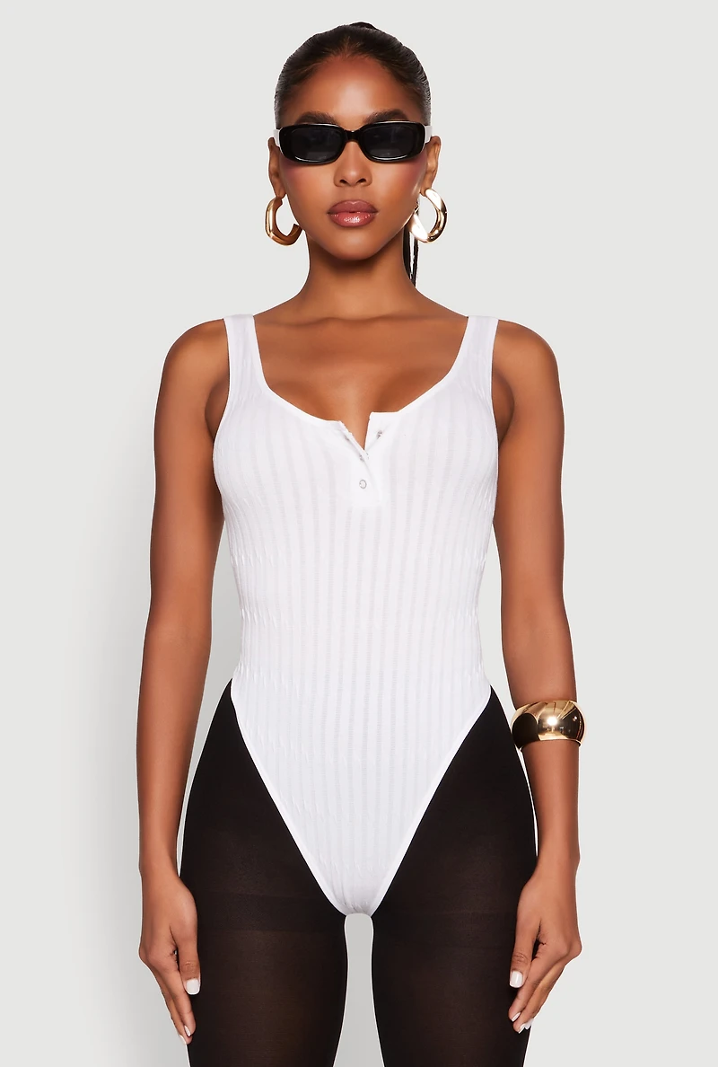Womens Seamless Snap Button Notch Neck Bodysuit, White, Size M