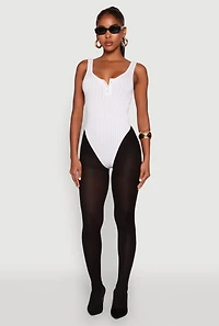 Womens Seamless Snap Button Notch Neck Bodysuit, White, Size M
