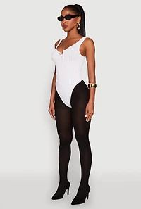 Womens Seamless Snap Button Notch Neck Bodysuit, White, Size M
