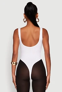 Womens Seamless Snap Button Notch Neck Bodysuit, White, Size M