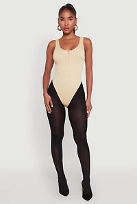 Womens Seamless Snap Button Notch Neck Bodysuit, Beige, Size S
