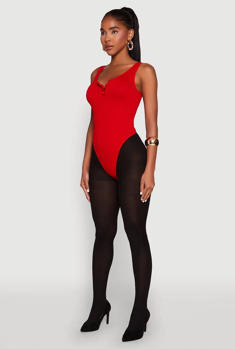 Womens Seamless Snap Button Notch Neck Bodysuit, Red, Size M