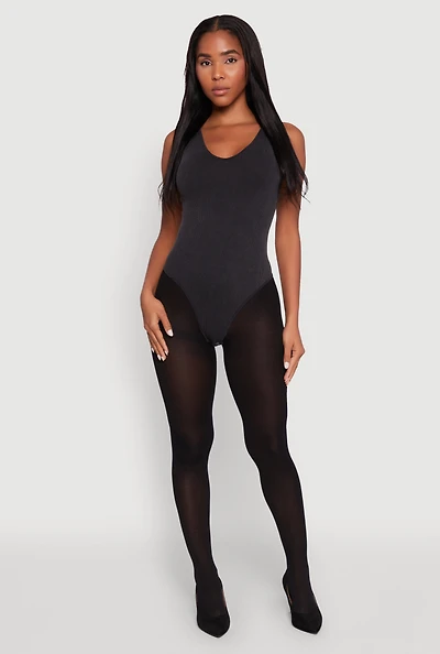 Womens Seamless Mineral Wash V Neck Thong Bodysuit,