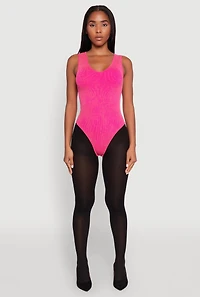 Womens Seamless Mineral Wash V Neck Thong Bodysuit, Pink, Size S-M