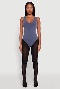 Womens Seamless Mineral Wash V Neck Thong Bodysuit, L-XL