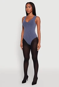 Womens Seamless Mineral Wash V Neck Thong Bodysuit, L-XL