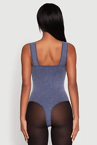 Womens Seamless Mineral Wash V Neck Thong Bodysuit, L-XL