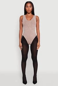 Womens Seamless Mineral Wash V Neck Thong Bodysuit,