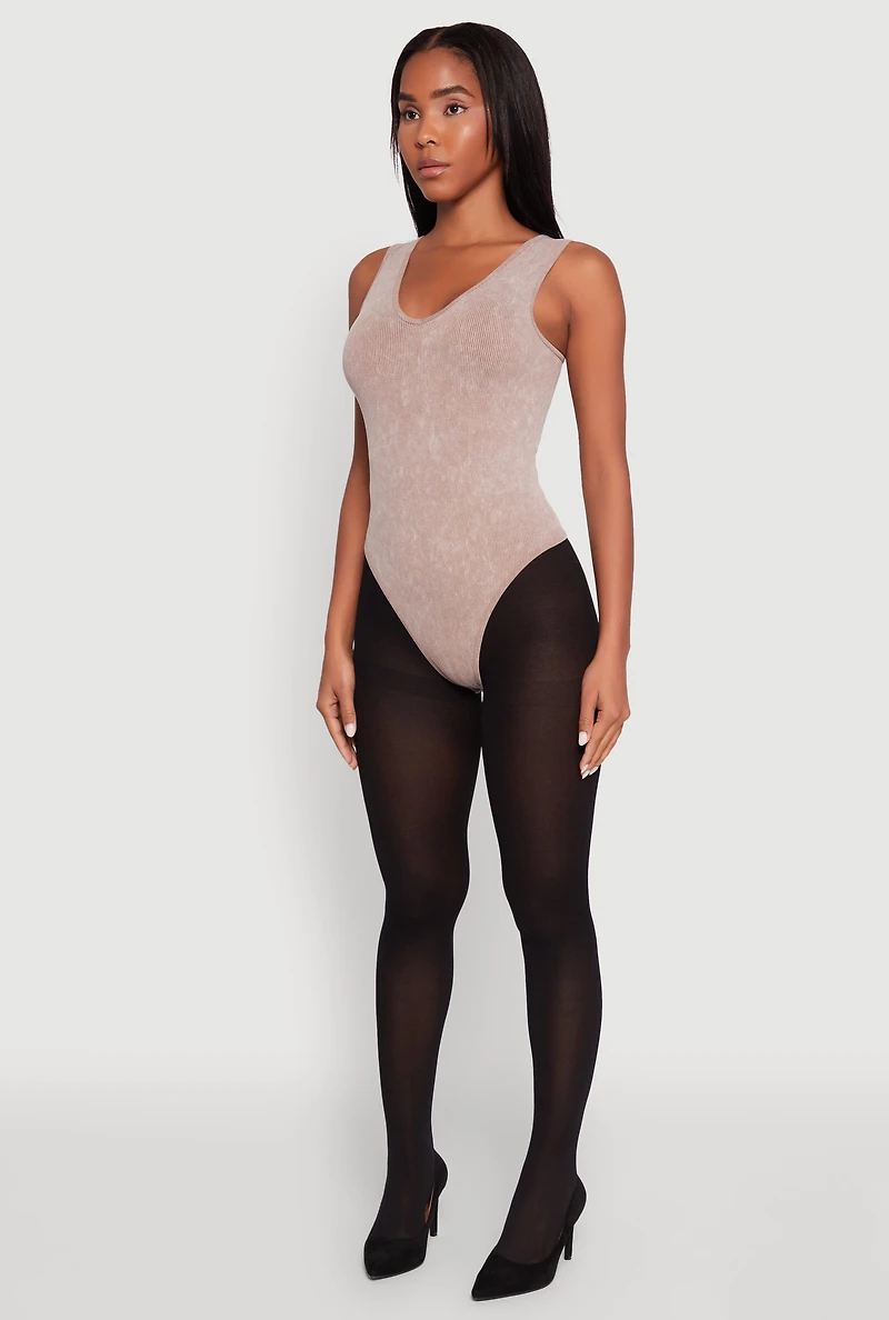 Womens Seamless Mineral Wash V Neck Thong Bodysuit,