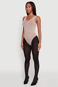 Womens Seamless Mineral Wash V Neck Thong Bodysuit,