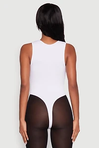 Womens Seamless V Neck Thong Bodysuit, White, Size L-XL