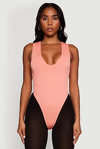 Womens Seamless V Neck Thong Bodysuit, Pink,