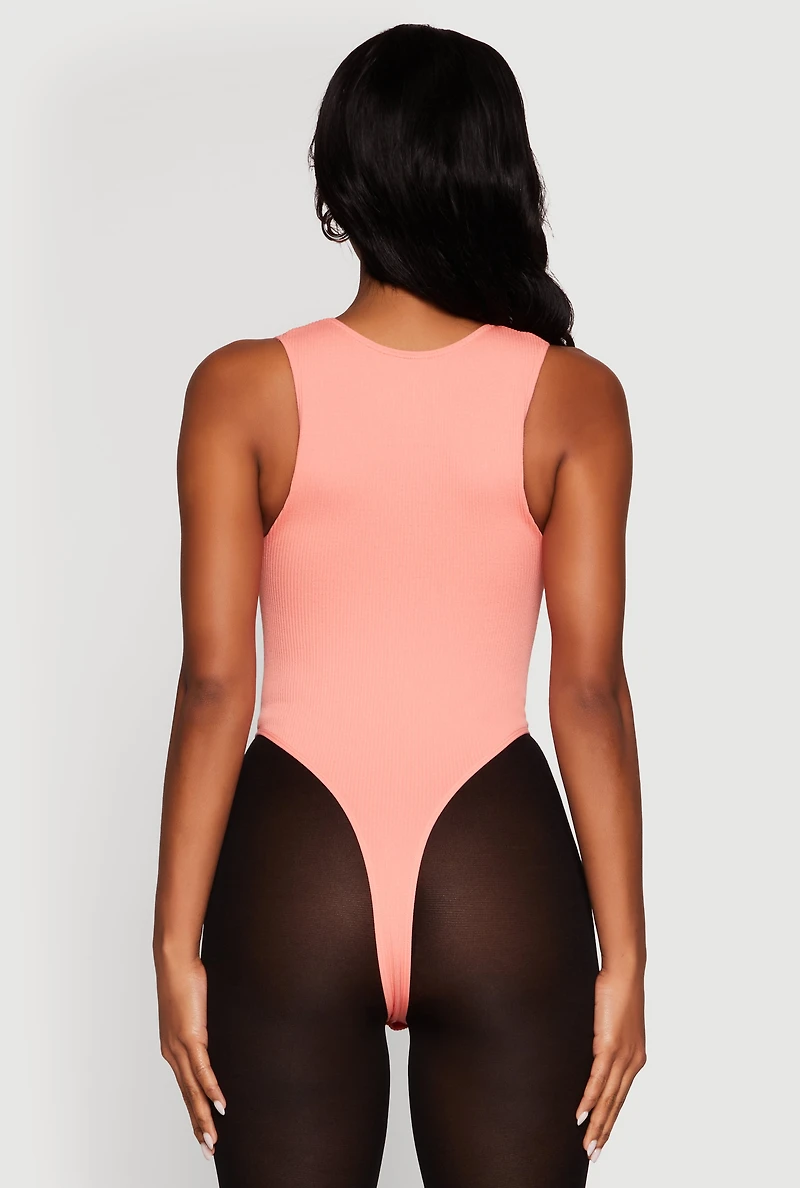 Womens Seamless V Neck Thong Bodysuit, Pink,