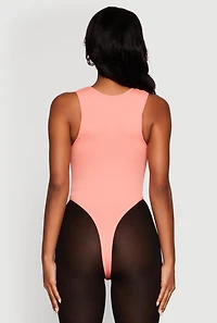 Womens Seamless V Neck Thong Bodysuit, Pink,