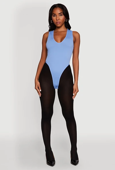 Womens Seamless V Neck Thong Bodysuit, L-XL