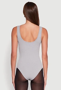 Womens Ribbed Knit Seamless Scoop Neck Sleeveless Bodysuit, Grey, Size M-L