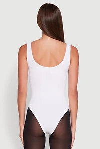 Womens Ribbed Knit Seamless Scoop Neck Sleeveless Bodysuit, White, Size S-M