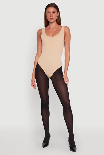 Ribbed Knit Seamless Scoop Neck Sleeveless Bodysuit