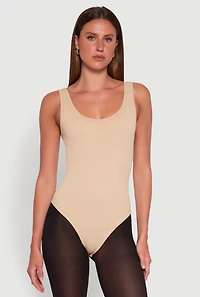Ribbed Knit Seamless Scoop Neck Sleeveless Bodysuit