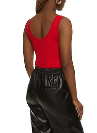 Womens Ribbed Knit Seamless Scoop Neck Sleeveless Bodysuit, Red, Size S-M