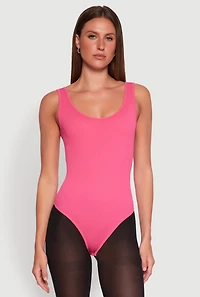 Womens Ribbed Knit Seamless Scoop Neck Sleeveless Bodysuit, Pink, Size S-M