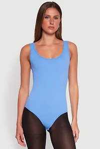 Womens Ribbed Knit Seamless Scoop Neck Sleeveless Bodysuit, M-L