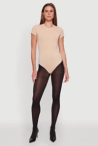 Womens Crew Neck Short Sleeve Bodysuit, Beige, Size M