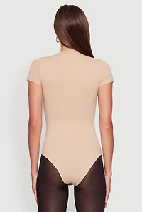 Womens Crew Neck Short Sleeve Bodysuit, Beige, Size M