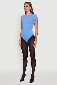 Womens Crew Neck Short Sleeve Bodysuit, Blue, Size S