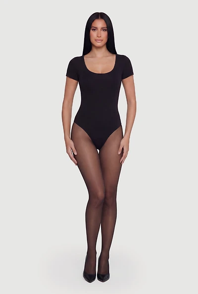 Scoop Neck Double Layered Short Sleeve Bodysuit