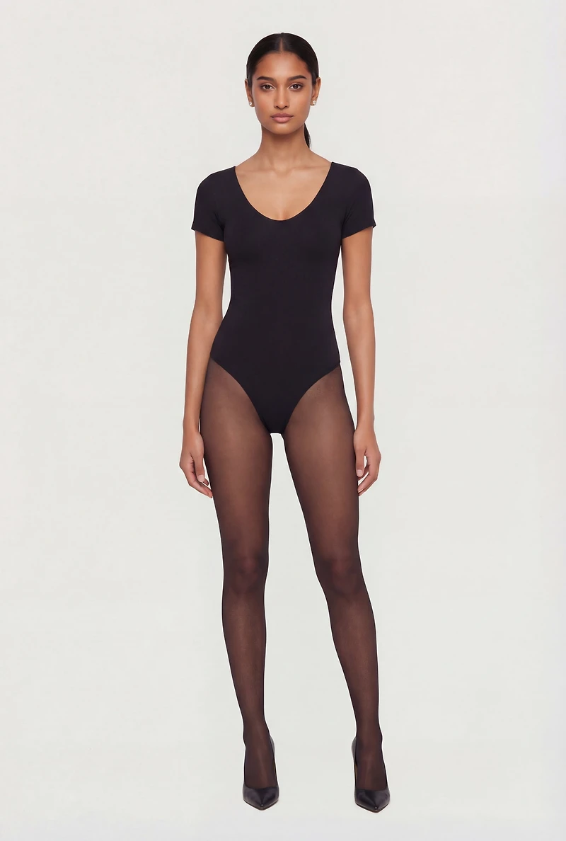 Double Layered Short Sleeve V Neck Bodysuit