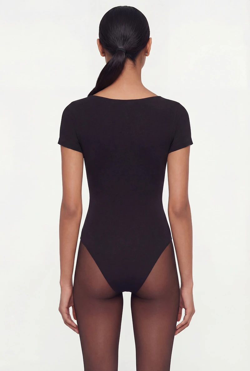 Double Layered Short Sleeve V Neck Bodysuit