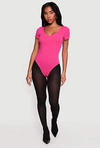 Double Layered Short Sleeve V Neck Bodysuit