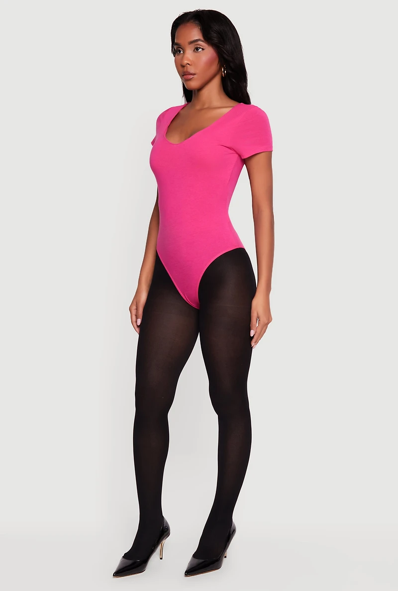 Double Layered Short Sleeve V Neck Bodysuit