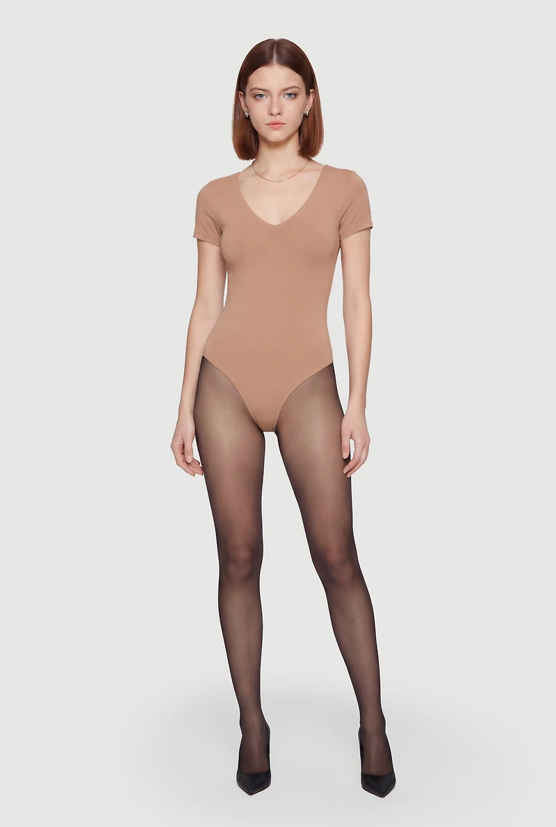 Double Layered Short Sleeve V Neck Bodysuit