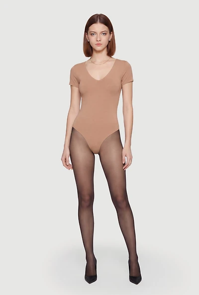 Double Layered Short Sleeve V Neck Bodysuit